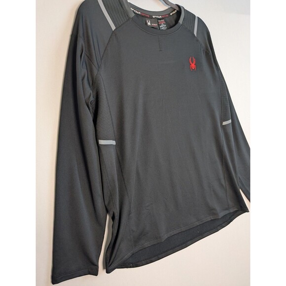 Spyder Active Web Black Mens Long Sleeve Shirt Large Workout Athletic Reflective - Picture 2 of 12
